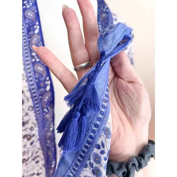 NEW Women's Boho Tassel Blue Paisley Kimono Cardigan OS Lightweight Beachy - Picture 7 of 7